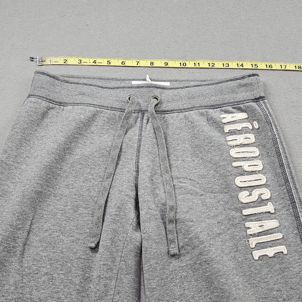 Aeropostale Sweatpants Womens Sz M Fleece Raw Hem Wide-Leg Spellout Gray Y2K - Picture 3 of 9